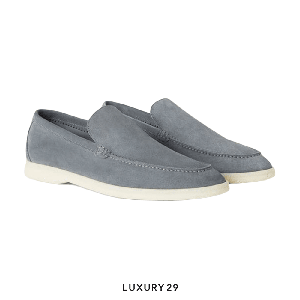 Loro Piana Summer Walk Loafers Suede Frozen Blue(45, Grey)