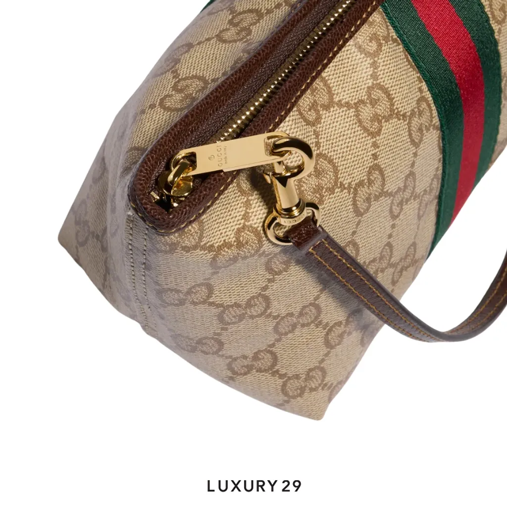 Gucci Small pouch with strap and Web Brown(Small, Brown)