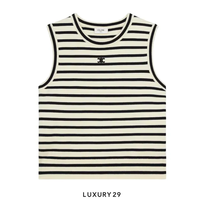 Celine triomphe sleeevess mariniere sweater in wool White/Black