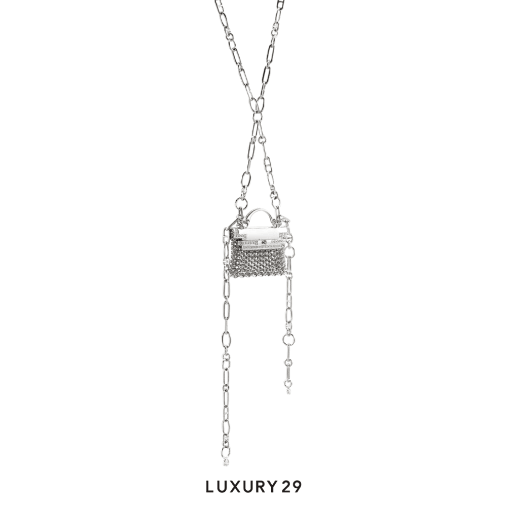 Hermes Limited Edition 18K White Gold and Diamond Precieux Kelly Necklace(Free Size, Silver)