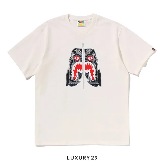 A Bathing Ape Paisley Pattern Tiger Face Tee Biege