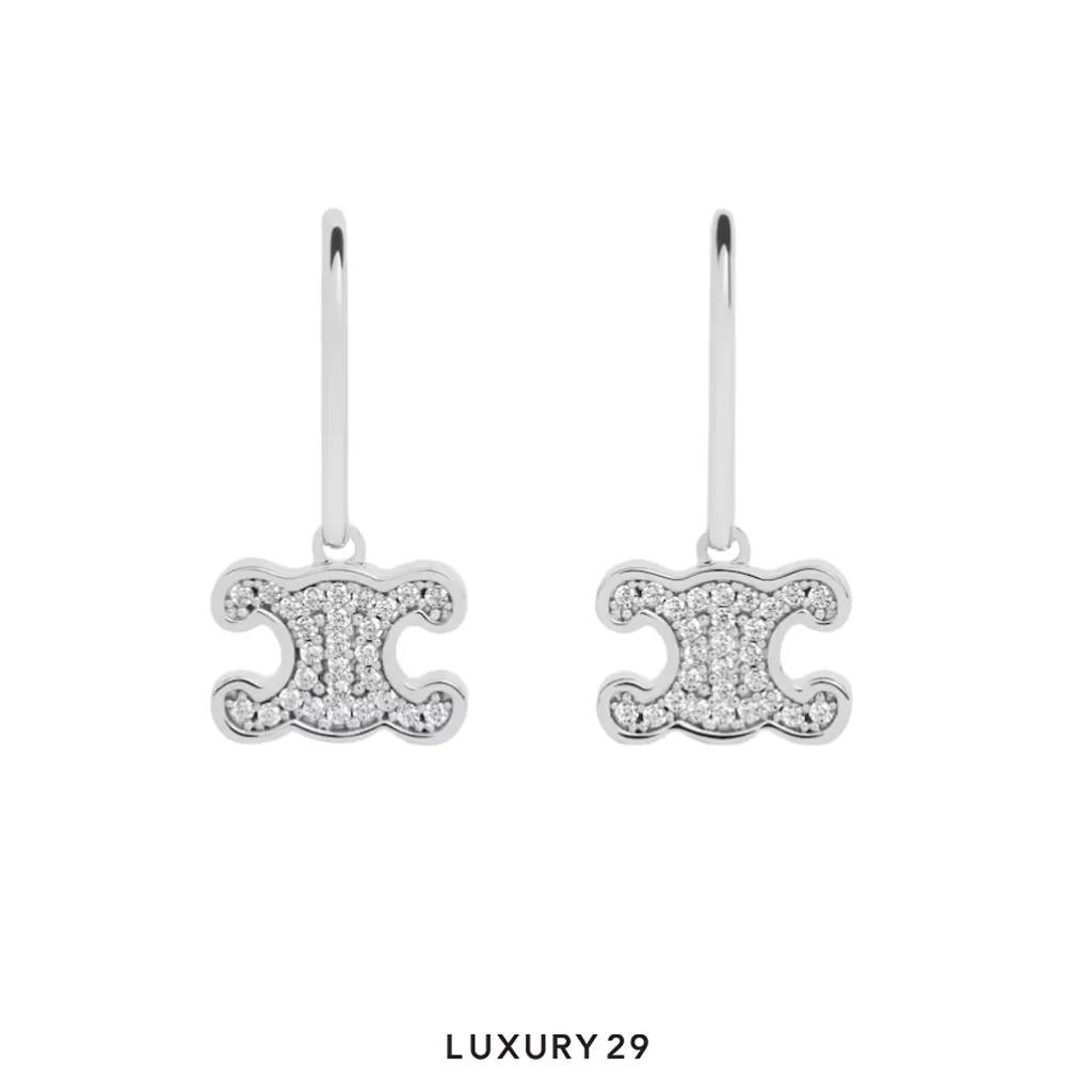 Celine Triomphe Rhinestone Earrings Silver(Free Size, Silver)