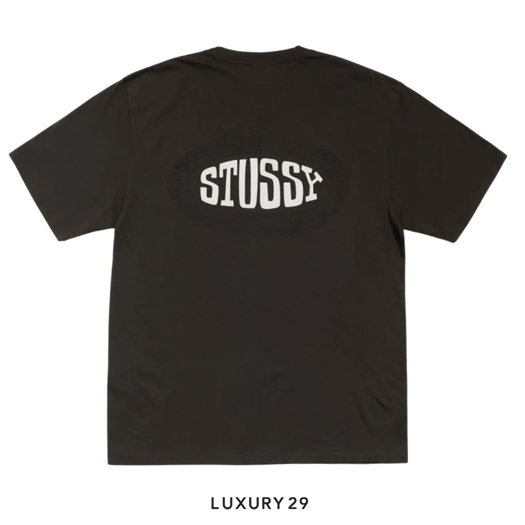 Stussy TILE OVAL TEE PIGMENT DYED FADED BLACK(S, Black)