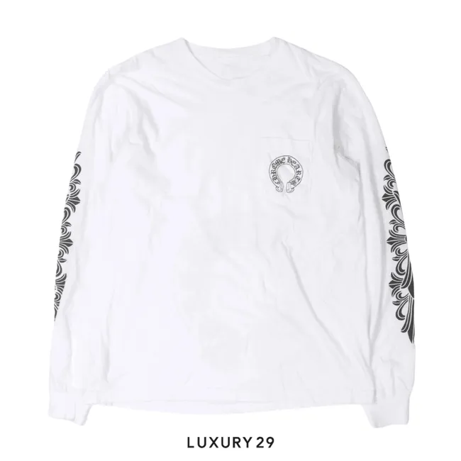 Chrome Hearts Horseshoe Logo Floral Long Sleeve Pocket T-Shirt White