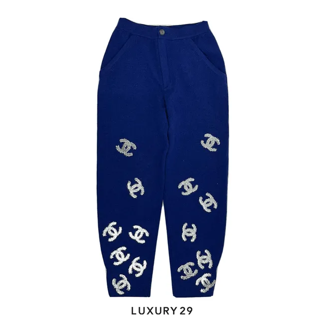 Chanel BLUE SILVER CASHMERE OVERSIZED UNISEX PANTS