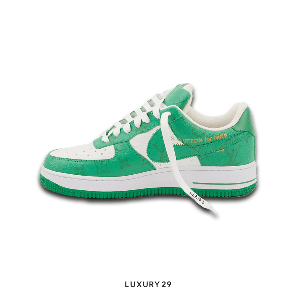Louis Vuitton LV Nike Air Force 1 Low By Virgil Abloh White Green Royal(M)(40, Green)