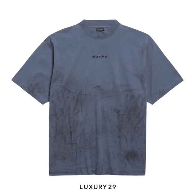Balenciaga Back Medium Fit T-shirt in Faded Dark Blue/black