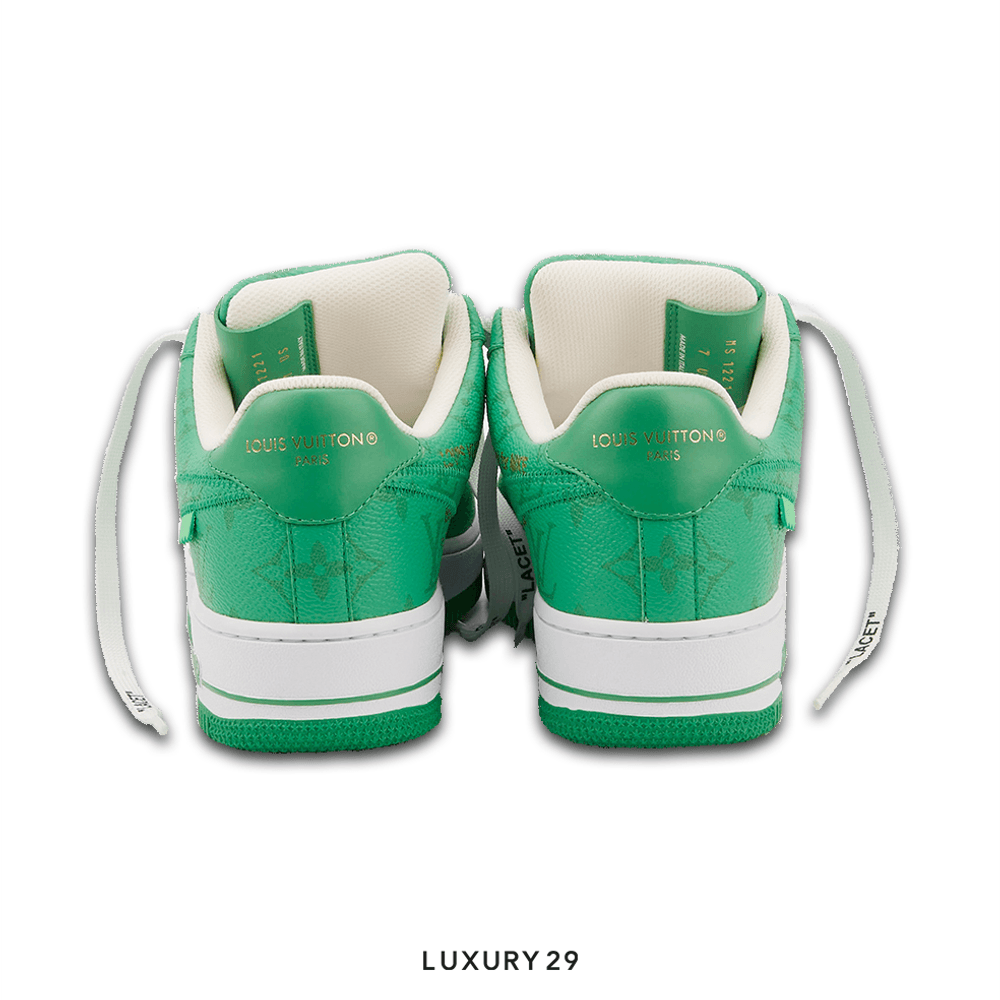 Louis Vuitton LV Nike Air Force 1 Low By Virgil Abloh White Green Royal(M)(40, Green)