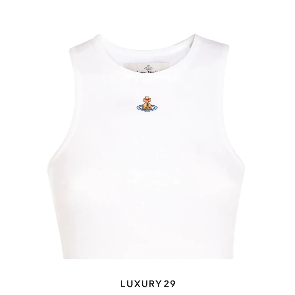 Vivienne Westwood Orb Embroidered Ribbed Tank Top(XS, White)