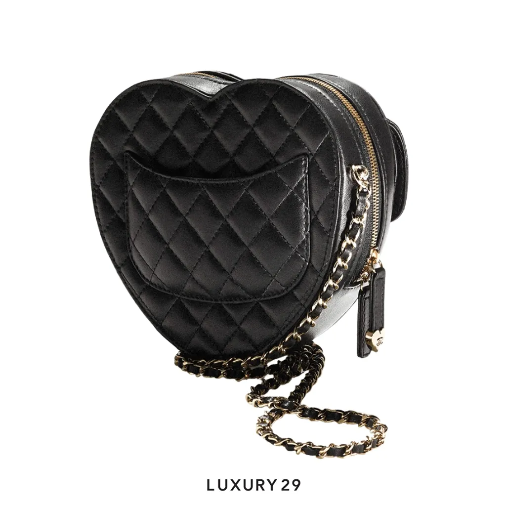 Chanel Heart Bag Lambskin Black Gold Hardware(Medium, Black)