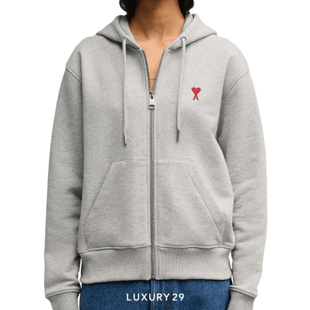 AMI Red Ami de Coeur Zipped Hoodie AMI Red Ami de Coeur Zipped Hoodie