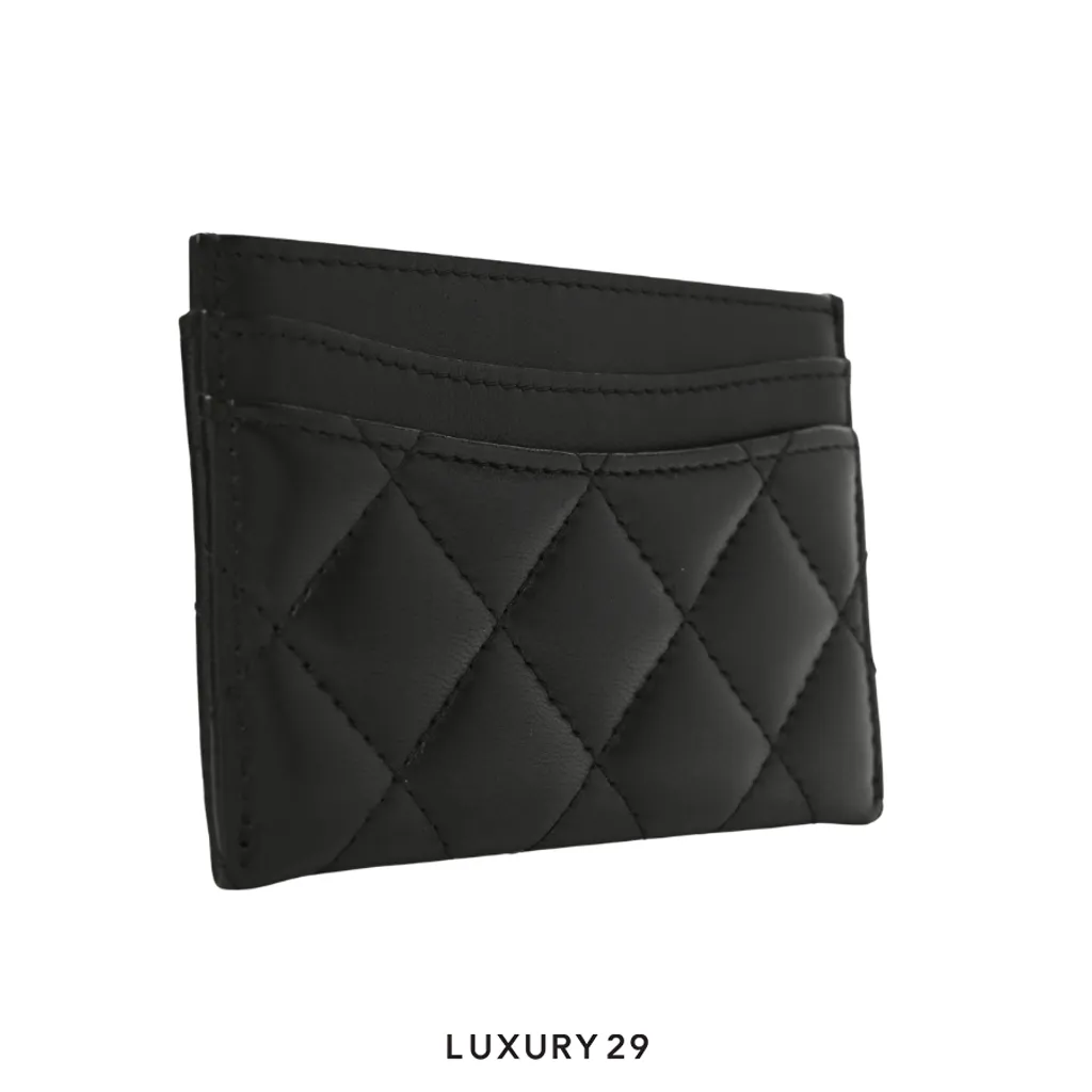 Chanel Lambskin Quilted Card Holder Black Gold Tone(Small, Black)