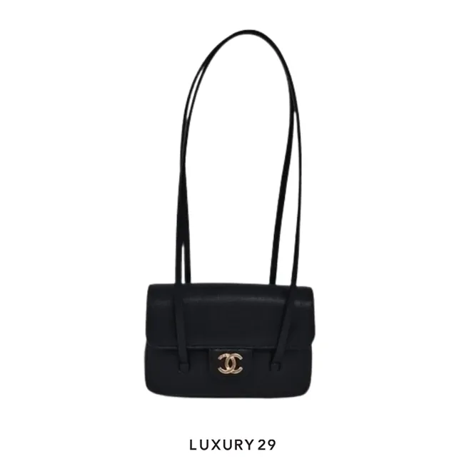 Chanel 26 Clutch Mini Preppy Coco Flap Bag Grained Shiny Calfskin & Gold-Tone Metal Black