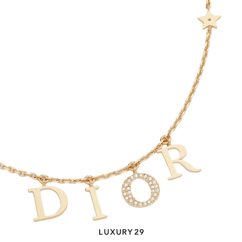 Dior evolution Necklace Gold-Finish Metal and White Crystals(Free Size, Gold)