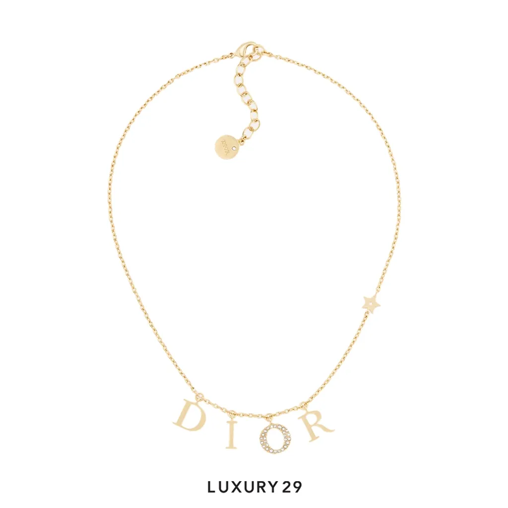 Dior evolution Necklace Gold-Finish Metal and White Crystals(Free Size, Gold)