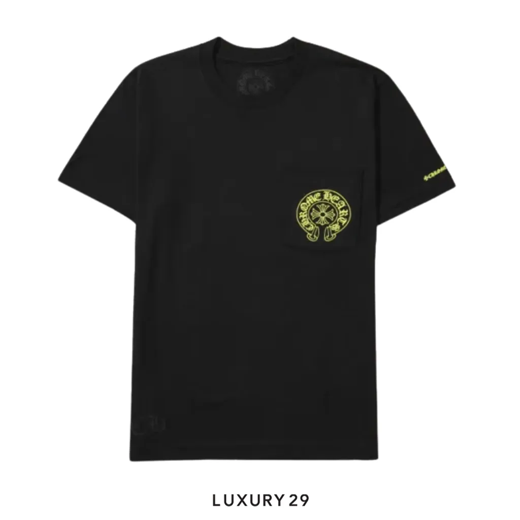 Chrome Hearts Neon Yellow Horseshoe Pocket T-Shirt Black(M, Black)