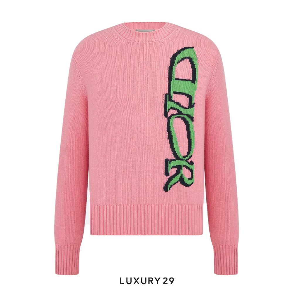 DIOR AND LEWIS HAMILTON Sweater Pink Virgin Wool and Cashmere Intarsia(L, Pink)