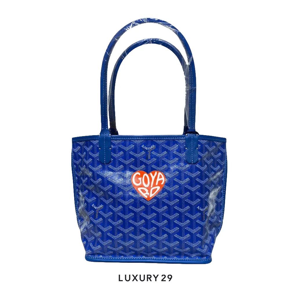Goyard Anjou Mini Bag Sky Blue Hand-Painted Heart Orange(Mini, Blue)