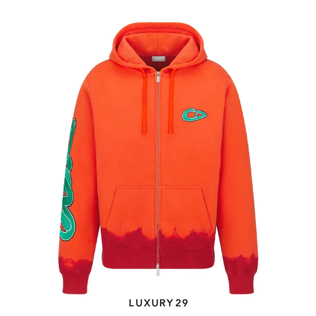 Dior x Kaws Cotton Fleece Hooded Sweatshirt Orange Red(2XL, Orange)