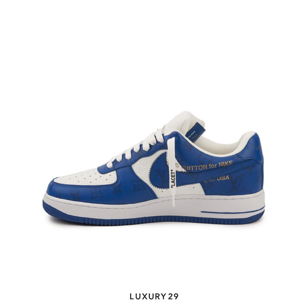 Louis Vuitton LV Nike Air Force 1 Low By Virgil Abloh White Blue Royal(M)(43.5, Blue)
