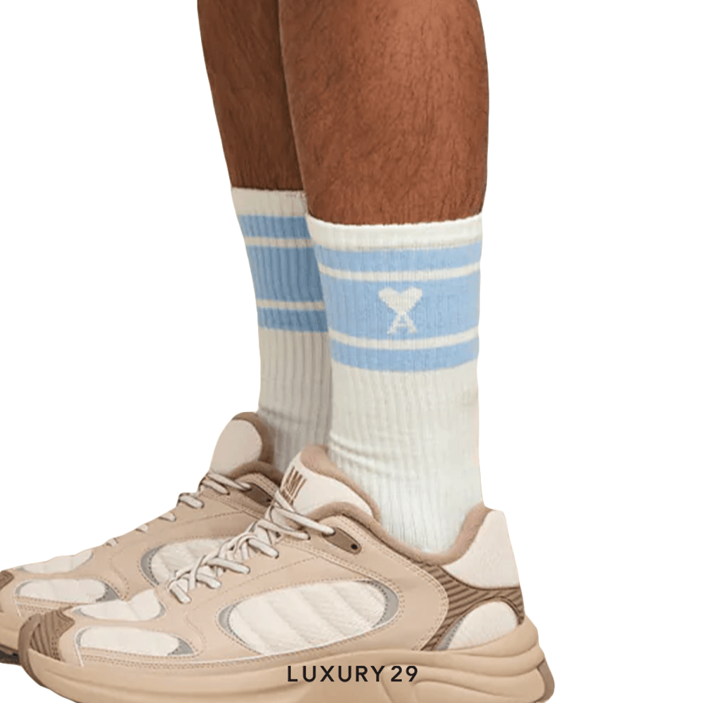 AMI DE COEUR STRIPED SOCKS CASHMERE BLUE(Free Size, Blue)