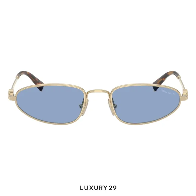 Miu Miu Pale Gold Geometric Sunglasses Blue Lenses