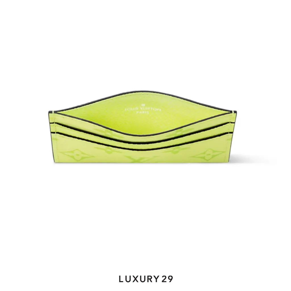 Louis Vuitton LV Double Card Holder Monogram coated canvas and Taiga cowhide leather Lemon Yellow(Small, Yellow)