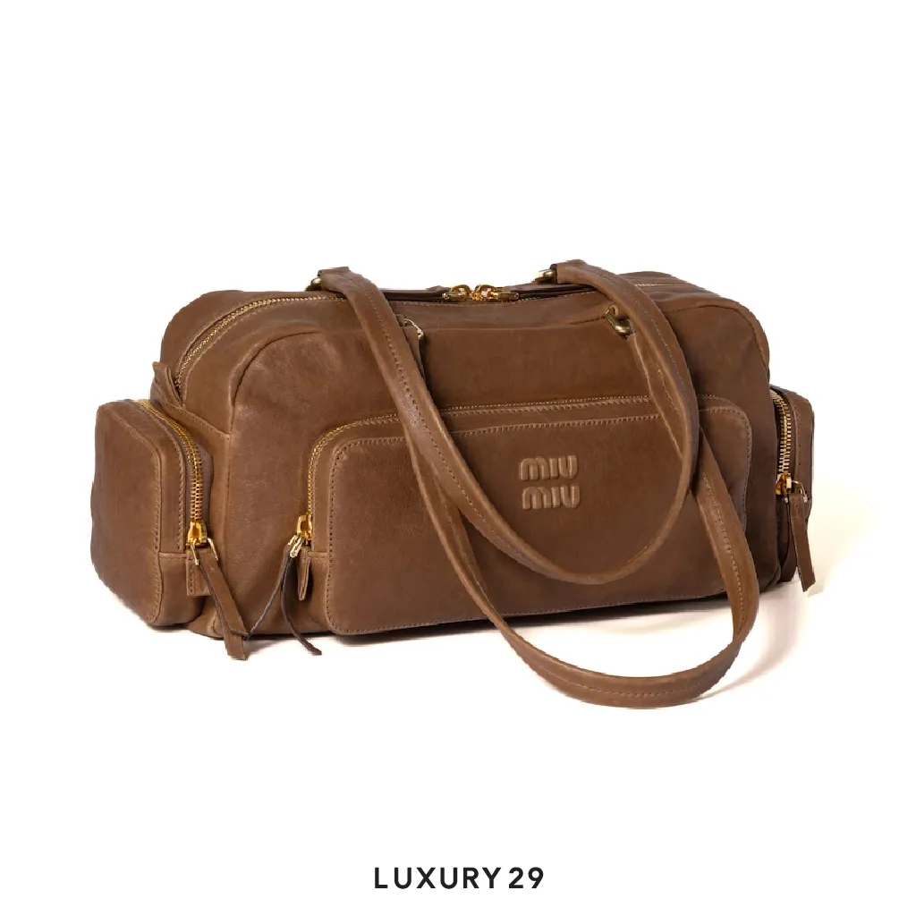 Miu Miu Pocket washed nappa leather bag Brown(Medium, Brown)
