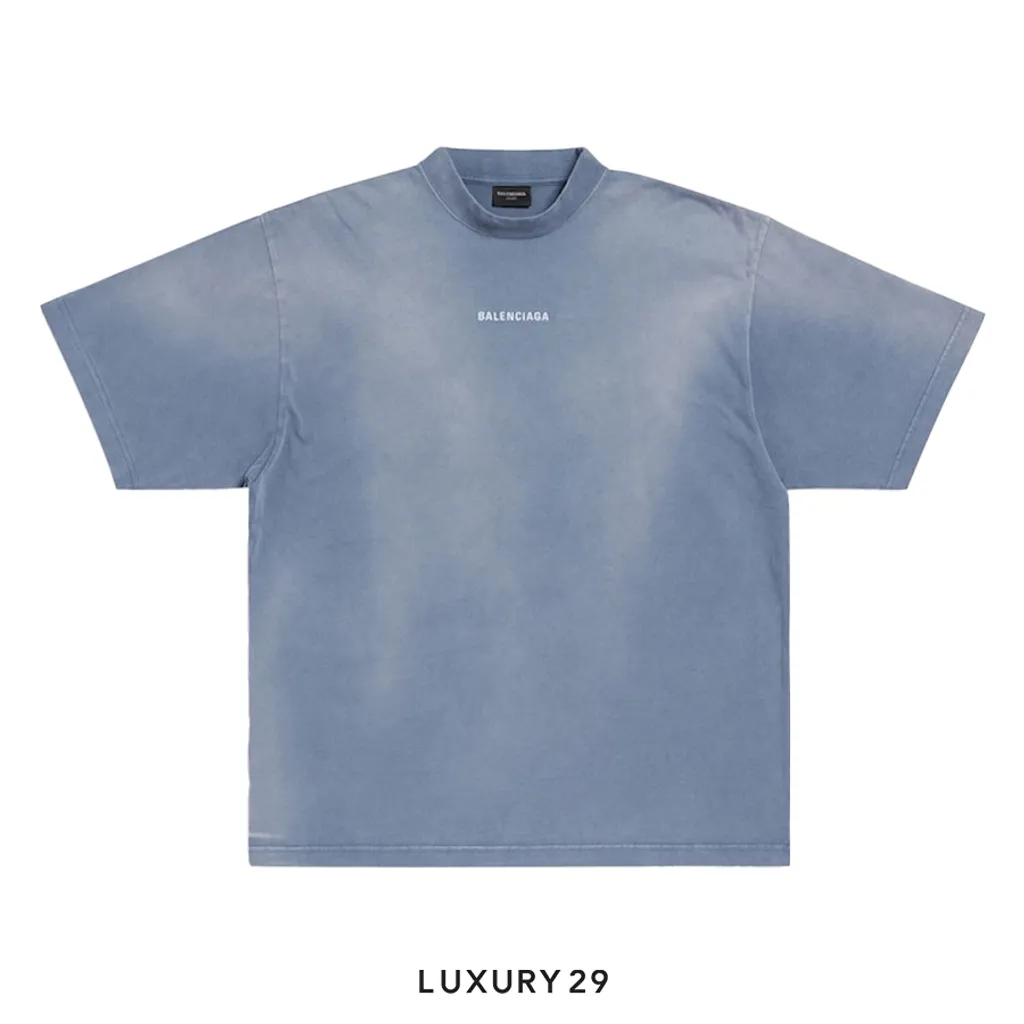 Balenciaga Back T-Shirt Medium Fit In Vintage Jersey Blue And White(2XS, Blue)