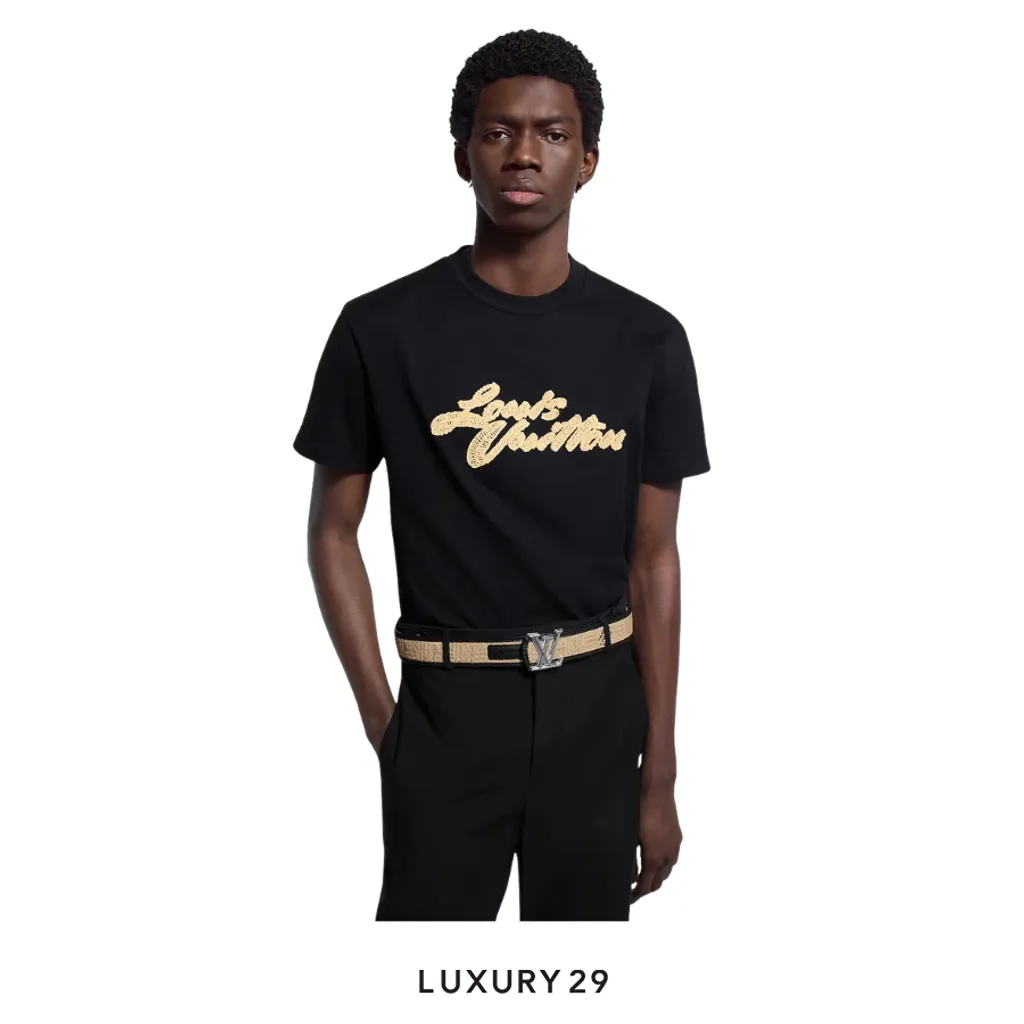 Louis Vuitton LV Embroidered Signature T-Shirt Black(S, Black)