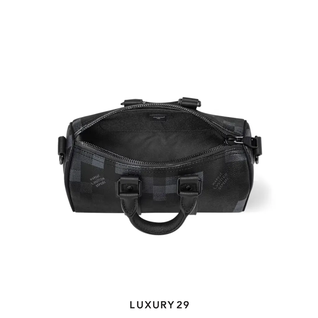 Louis Vuitton LV Keepall Bandouliere 25 Damoflage Black coated canvas(Small, Black)