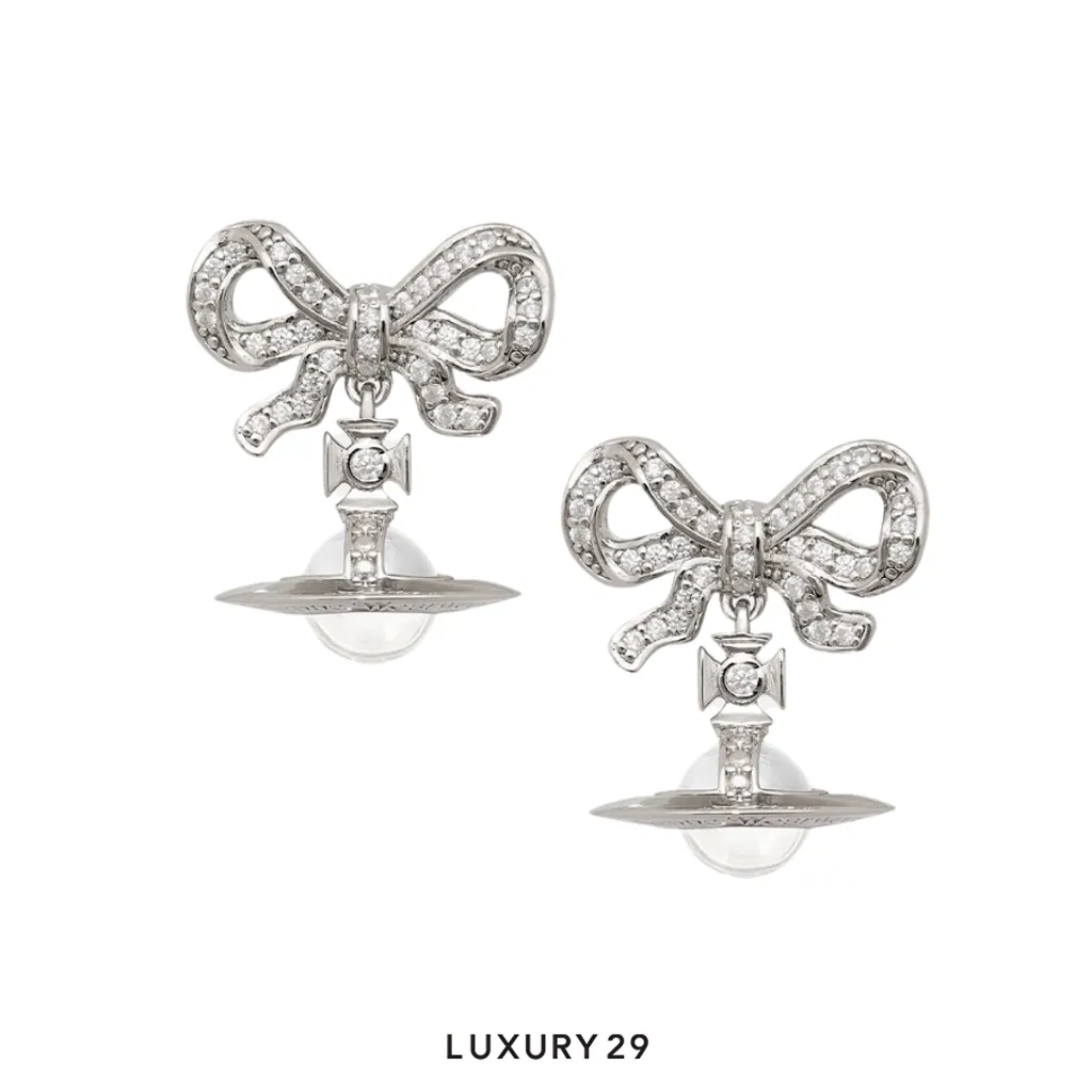 Vivienne westwood Octavie Earrings platinum white clear cz(Free Size, Silver)