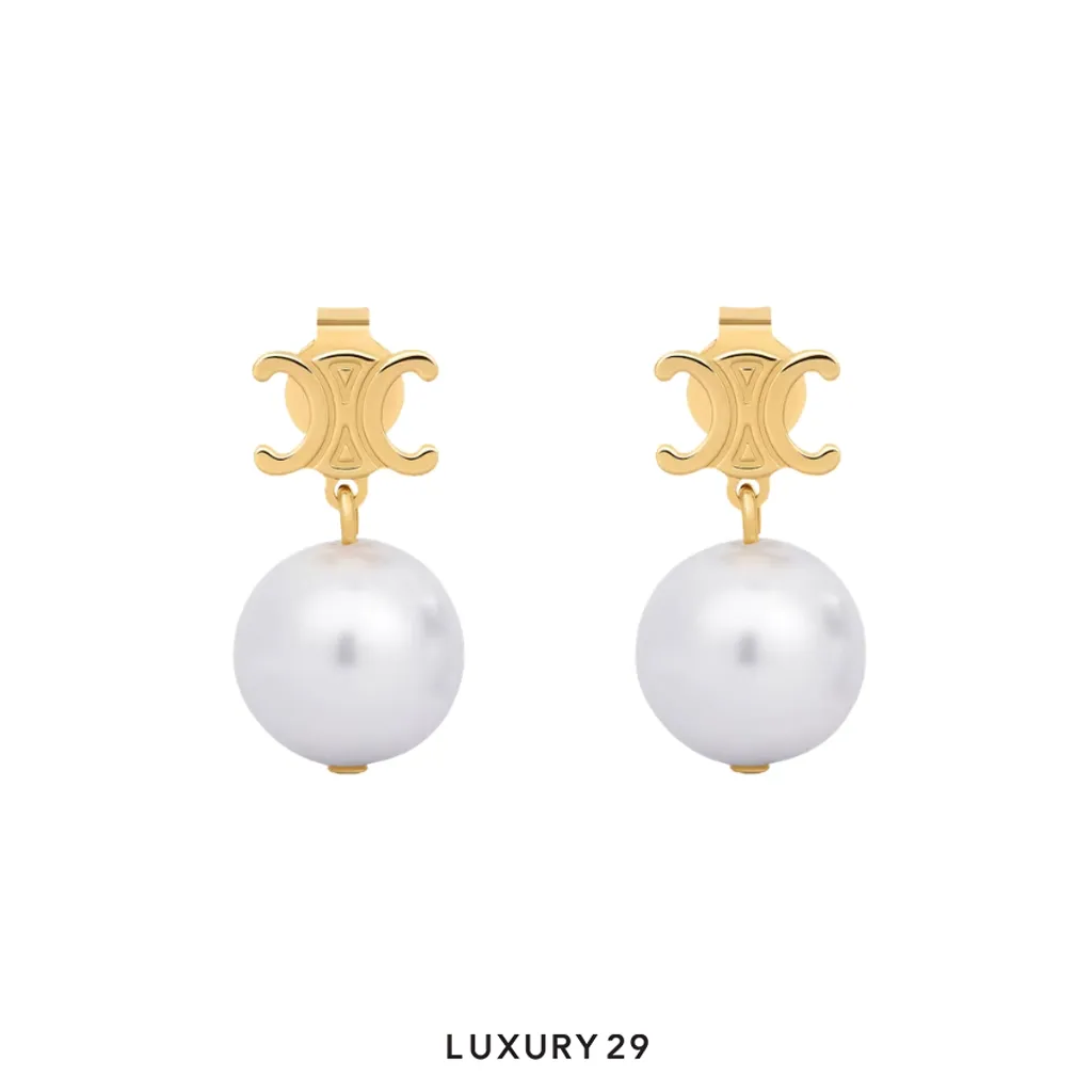 Celine Les Perles Celine Earrings in Brass with Gold Finish and Resin Pearls(Free Size, Gold)