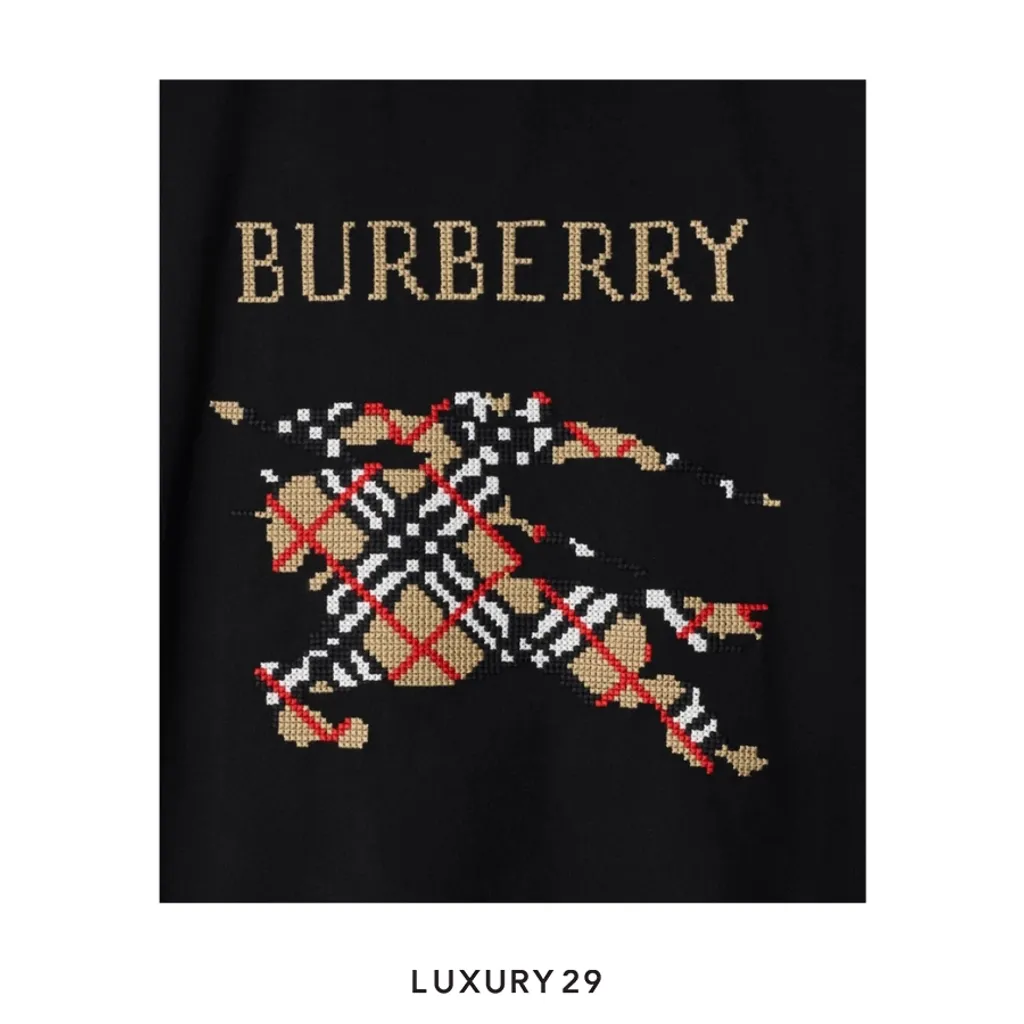Burberry Cross Stitch EKD? Cotton T-shirt Black(S, Black)