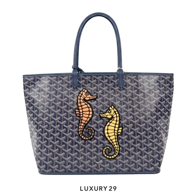 Goyard Anjou PM Seahorse Embroidery Navy Blue