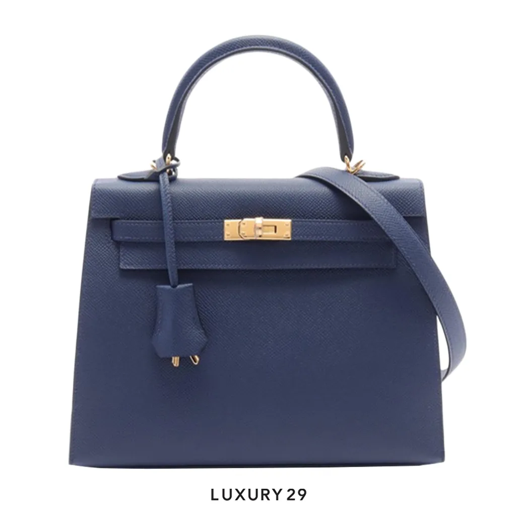 Hermes Sac kelly II Sellier 25 VEAU EPSOM S4 DEEP BLUE(Small, Blue)