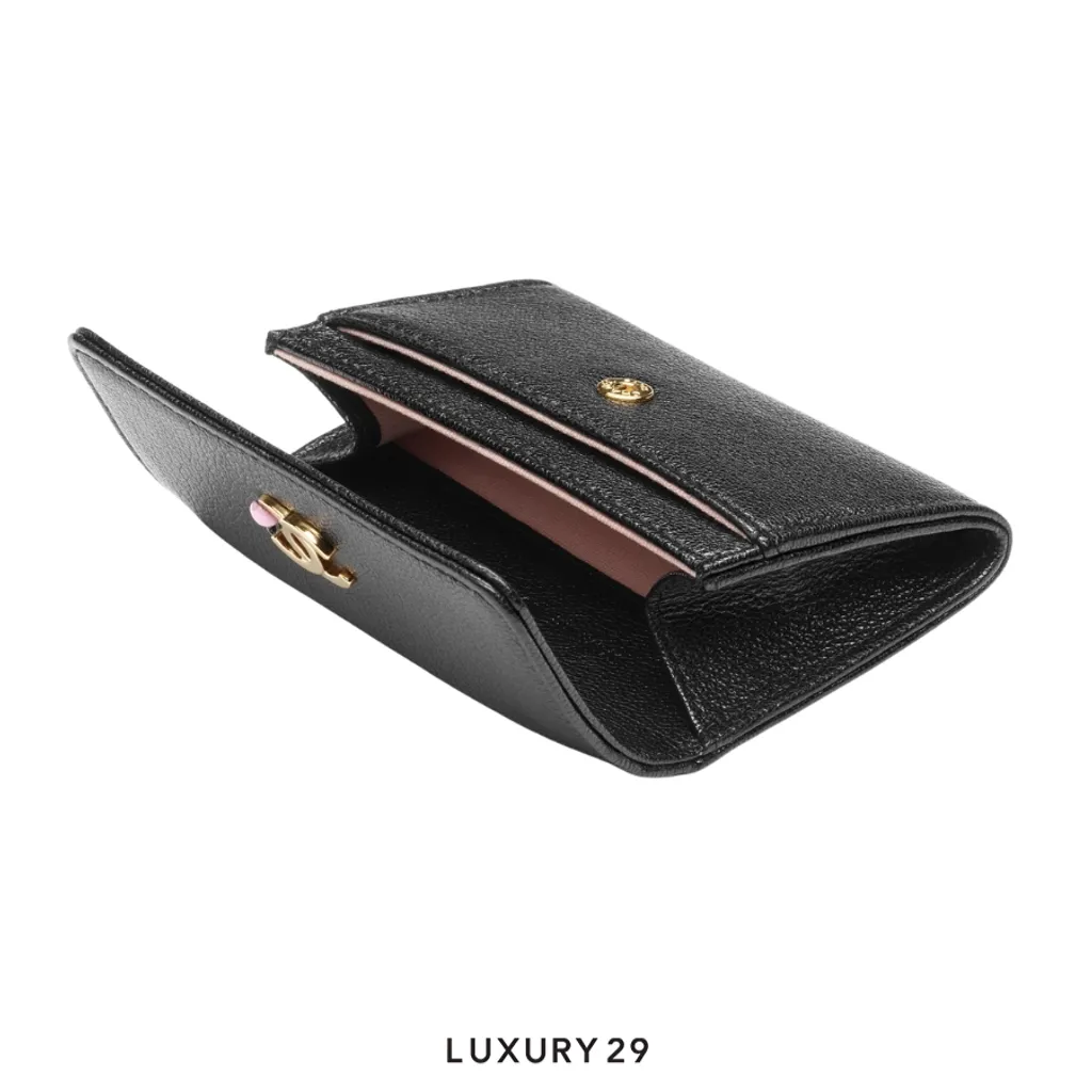 Chanel Card holder Grained goatskin leather enamel and gold-colored metal black(Small, Black)