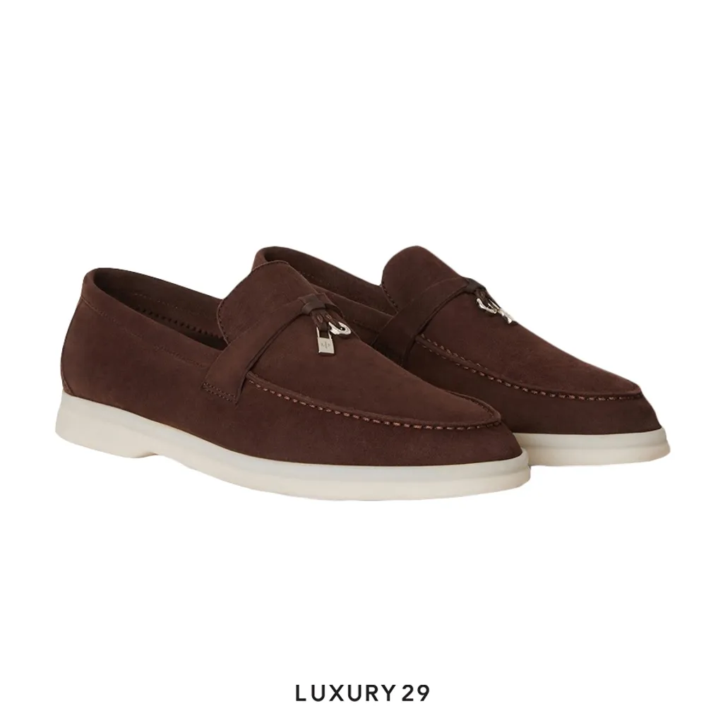 Loro Piana Summer Charms Walk Loafers Suede Goatskin Chocolate(39.5, Brown)