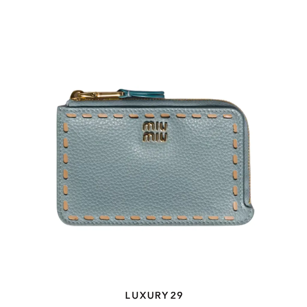 Miu Miu Leather zipper card holder Lake Blue(Small, Blue)