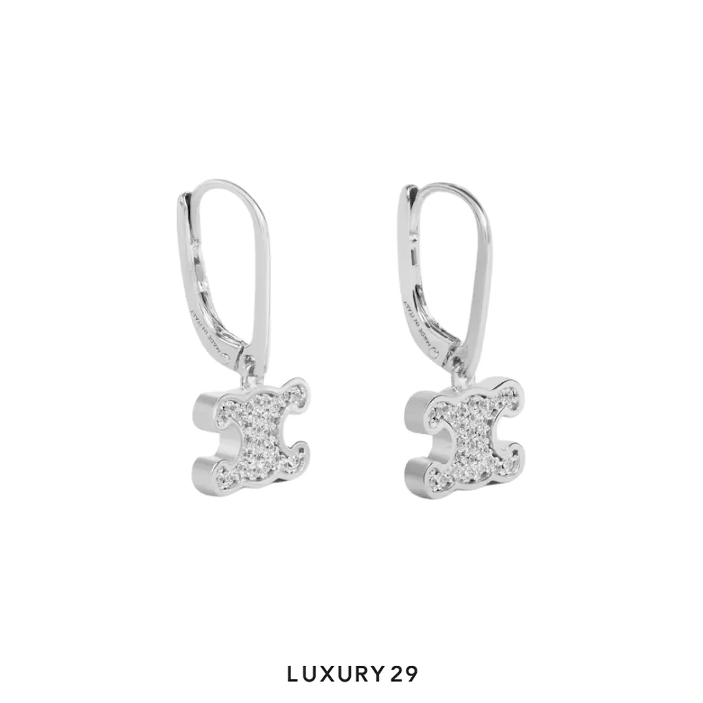 Celine Triomphe Rhinestone Earrings Silver(Free Size, Silver)