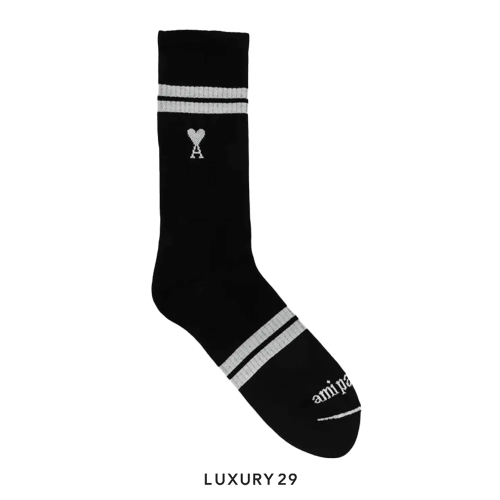 AMI DE COEUR STRIPED SOCKS BLACK(Free Size, Black)