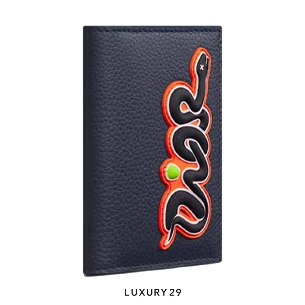 Dior and Kaws Vertical Bifold Card Holder Red/Navy Blue(Small, Blue)