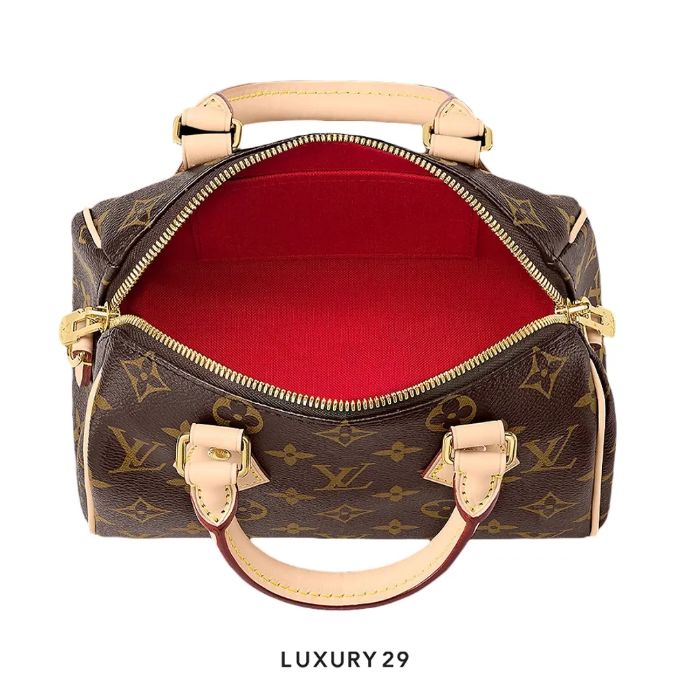 Louis Vuitton LV Speedy Bandouliere 20 Bag Natural Cowhide Leather Trim Monogram Coated(Small, Brown)