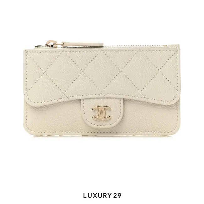 Chanel Caviar Quilted Flap Zip Card Holder White