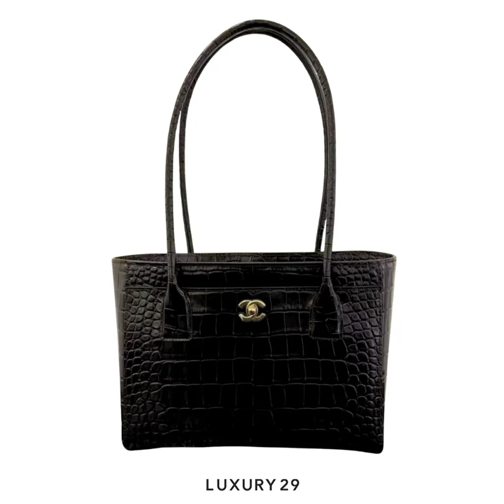 Chanel Small Tote Crocodile Embossed Calfskin & Gold-Tone Metal Black(Small, Black)