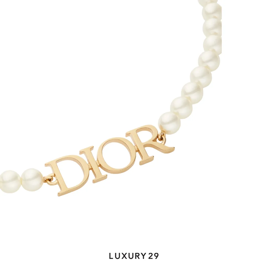 Dior (r)evolution Necklace Gold-Finish Metal and White Resin Pearls(Free Size, White)