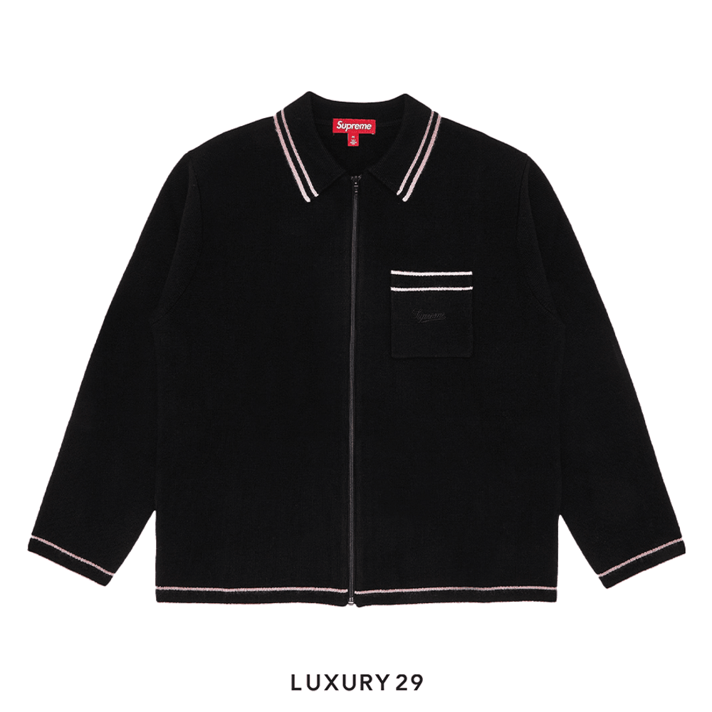 Supreme Zip Up Polo Sweater Black(XL, Black)
