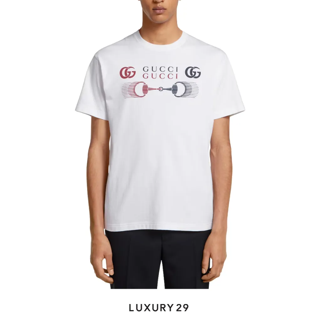 Gucci Printed cotton jersey T-shirt Double G and Horsebit print White(M, White)
