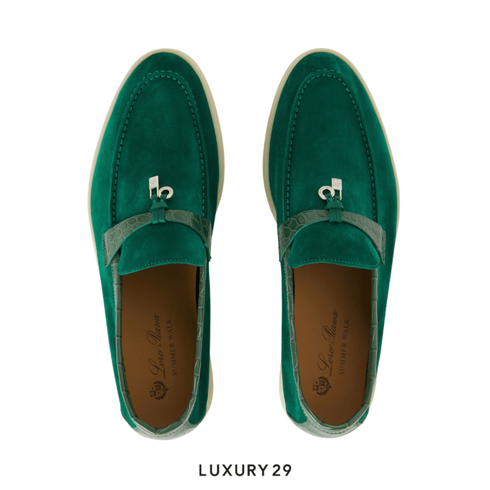 Loro Piana Summer Charms Walk Suede Baobab Green(39, Green)