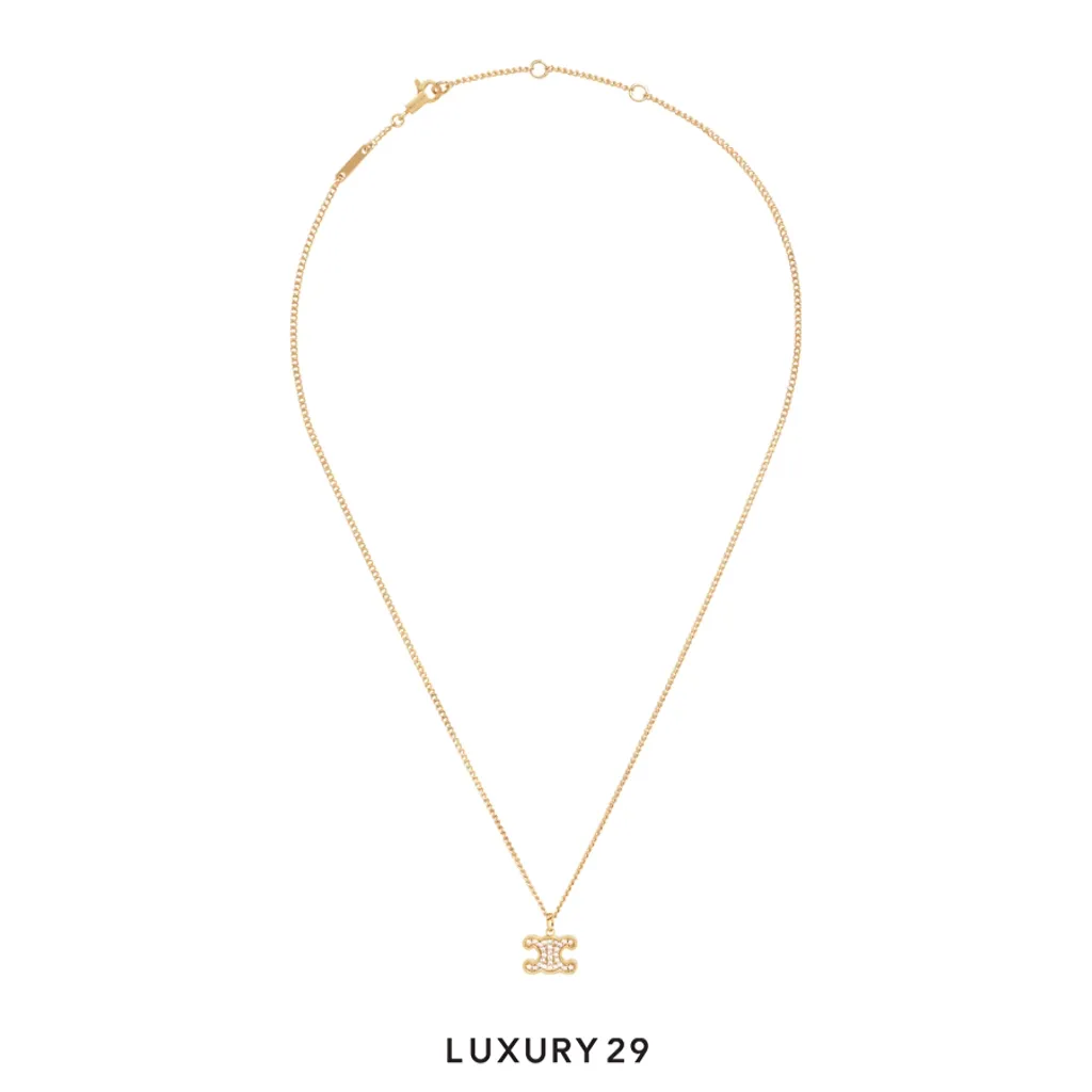 Celine Rhinestone triangular necklace Gold(Free Size, Gold)